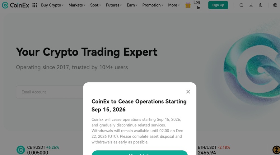 CoinEx to Cease Operations After Nine Years